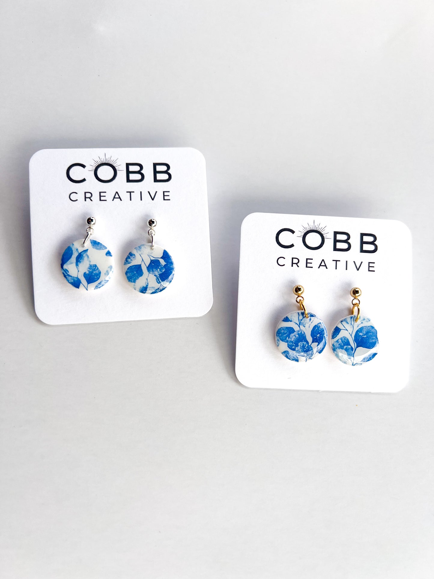 Blue Floral Round Earrings