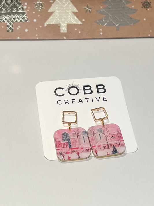 Pink Wonderland Square Earrings
