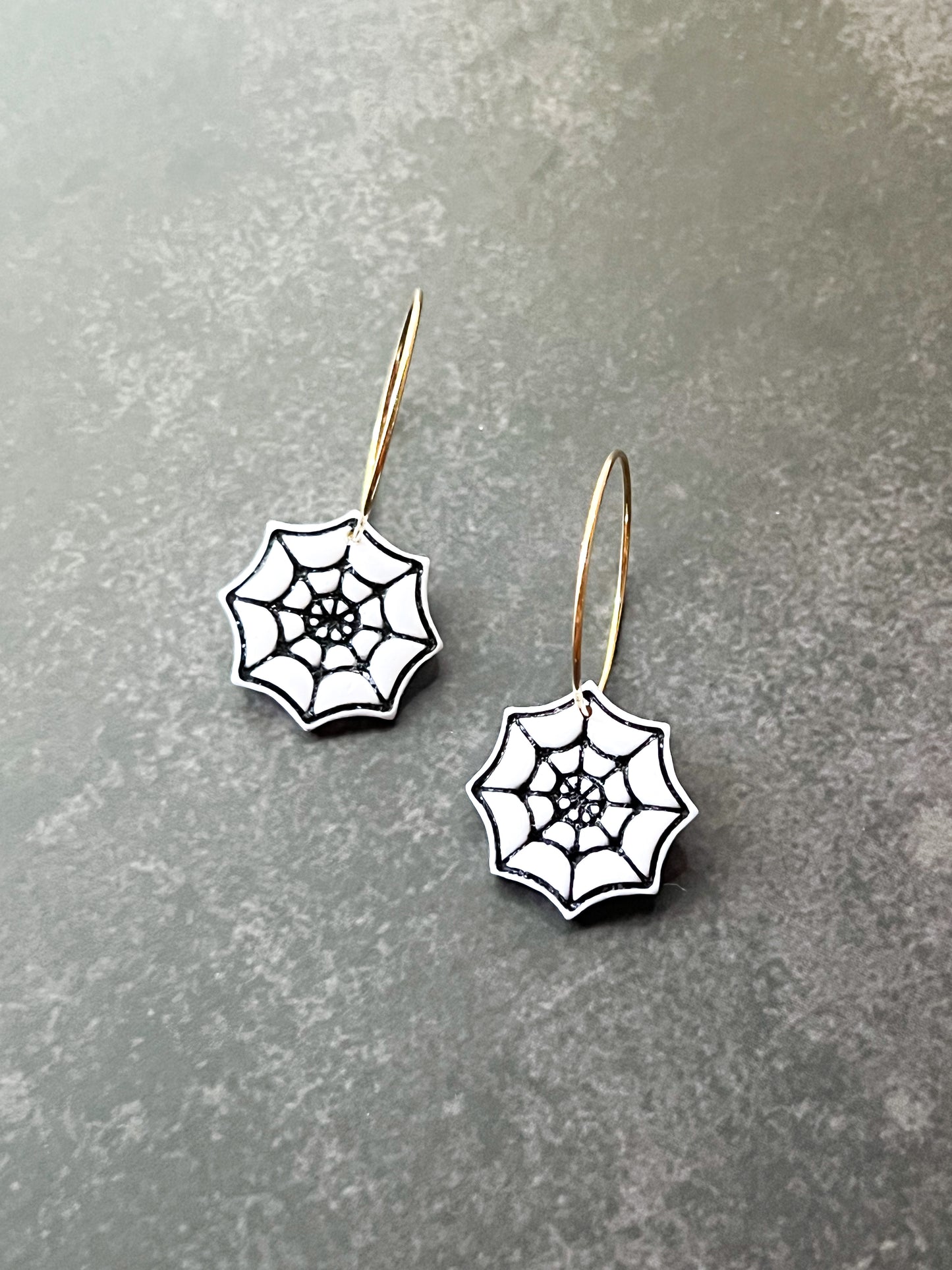 White Spiderweb Hoop Earrings