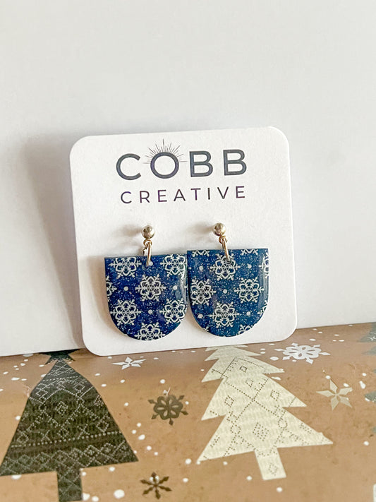 Blue Snowflake Drop Earrings