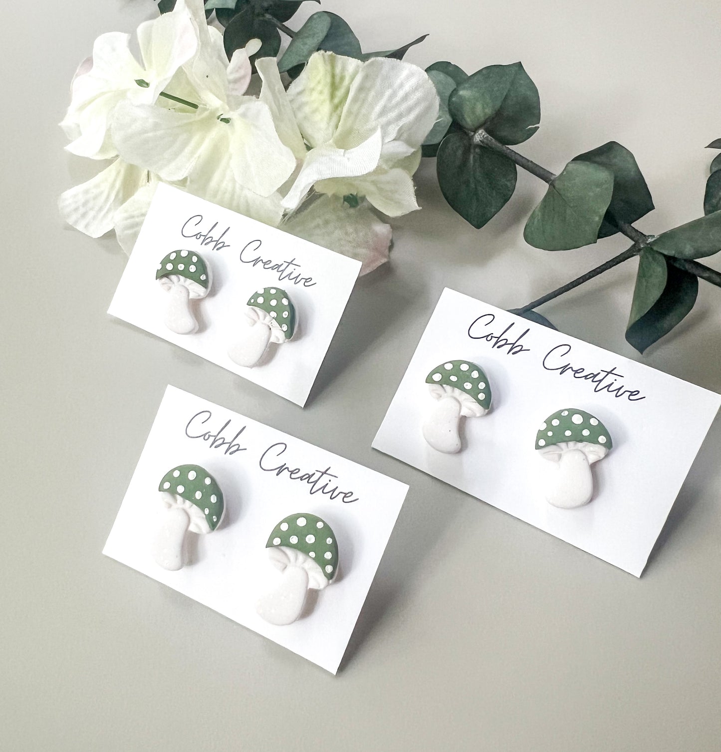 Green Mushroom Stud Earrings