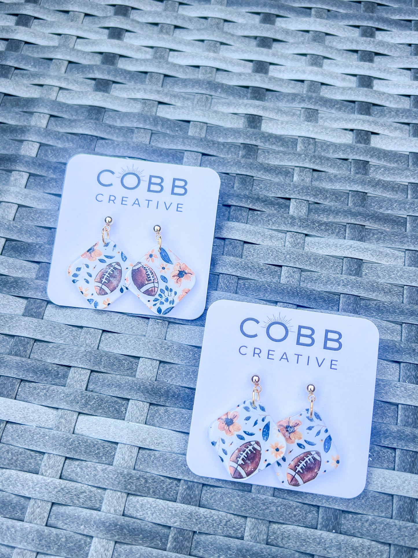 Football Floral Square Earrings