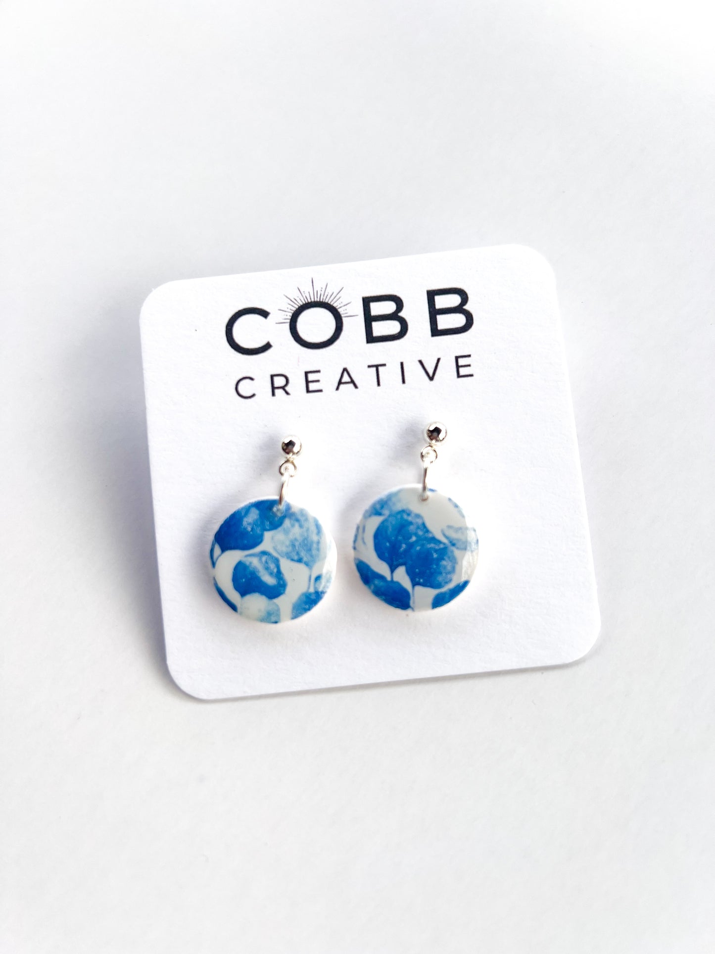Blue Floral Round Earrings