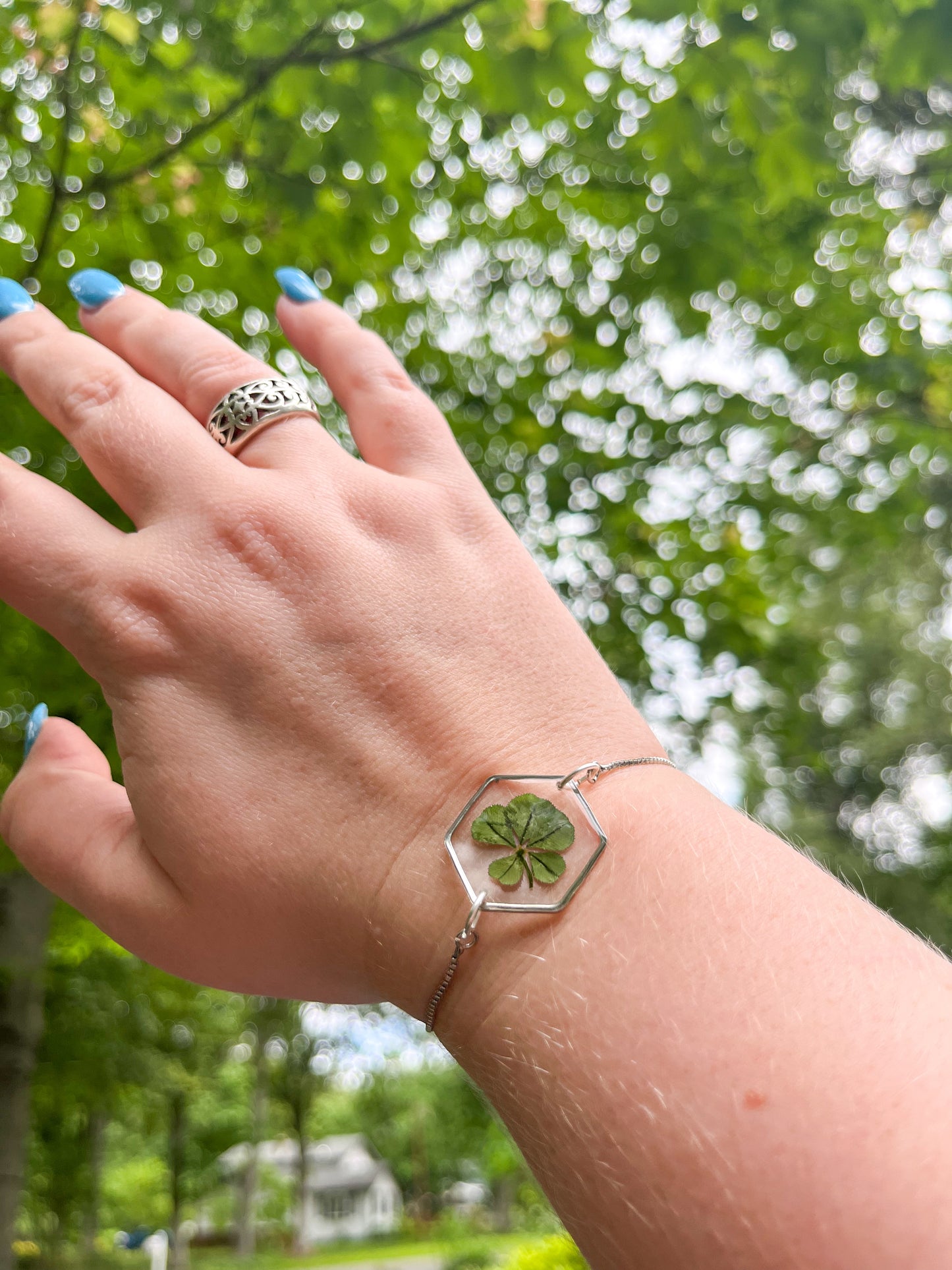 Silver Five Leaf Clover Bracelet