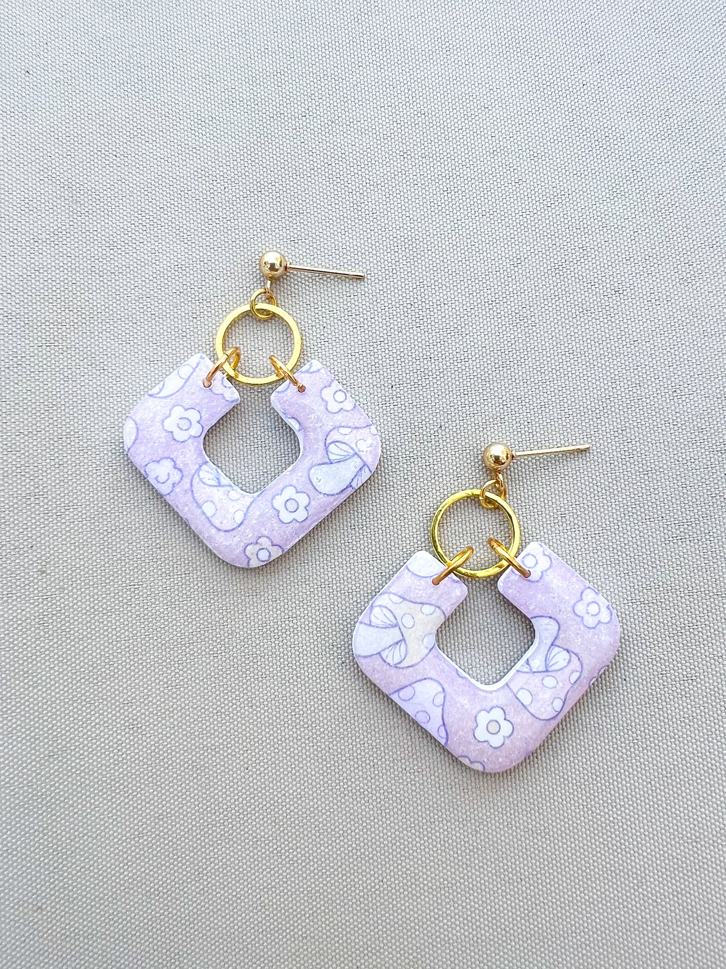 Groovy Purple Mushroom Drop Earrings