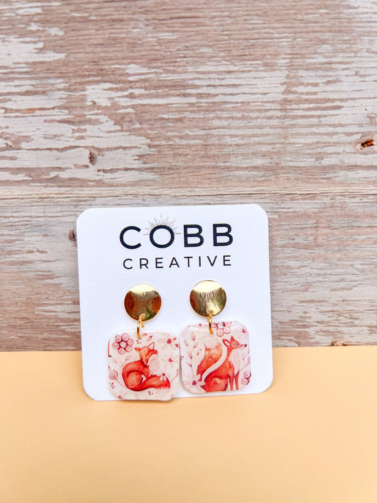 Fall Fox Square Earrings