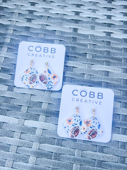 Football Floral Square Earrings