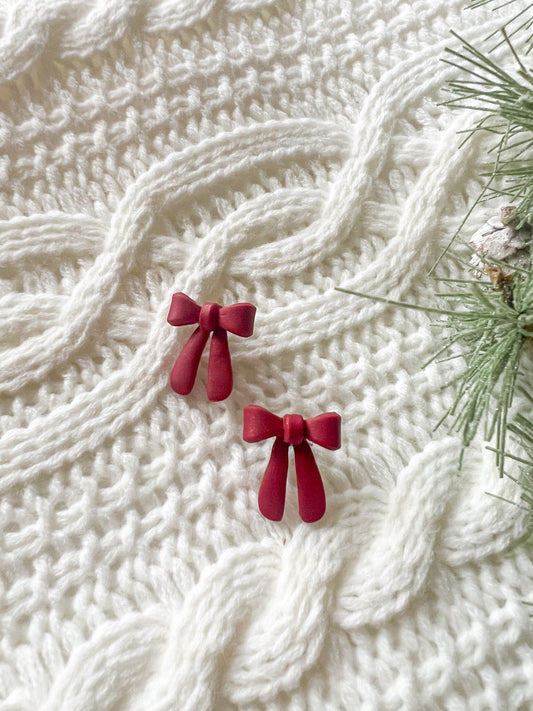 Radiant Red Bow Stud Earrings