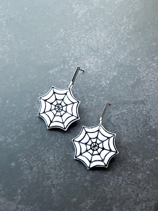 White Spooky Spiderweb Earrings