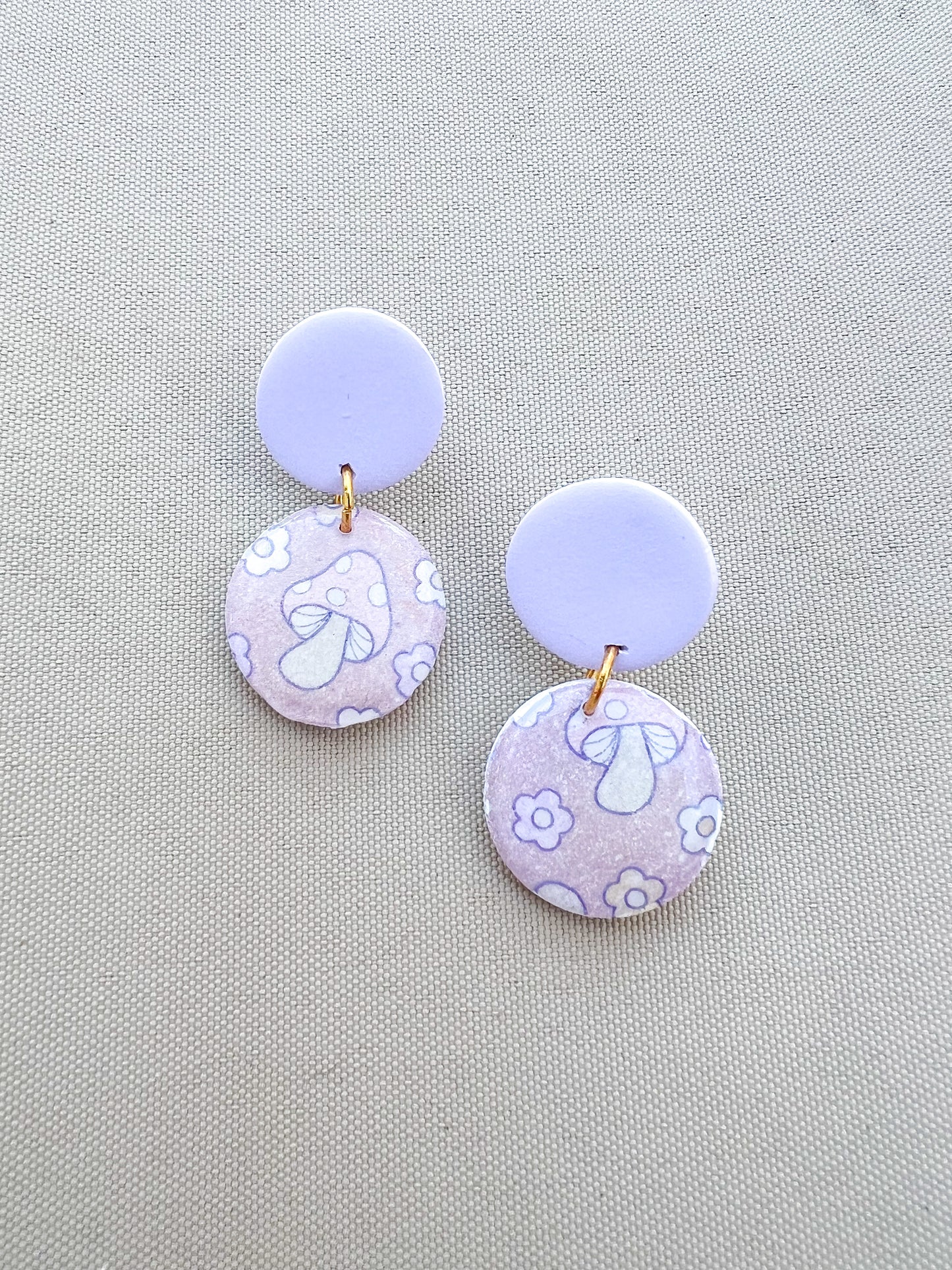 Groovy Purple Mushroom Round Earrings