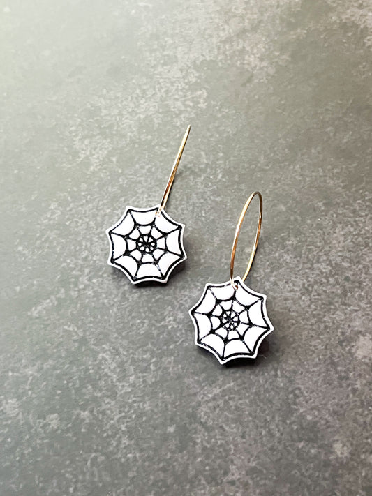 White Spiderweb Hoop Earrings