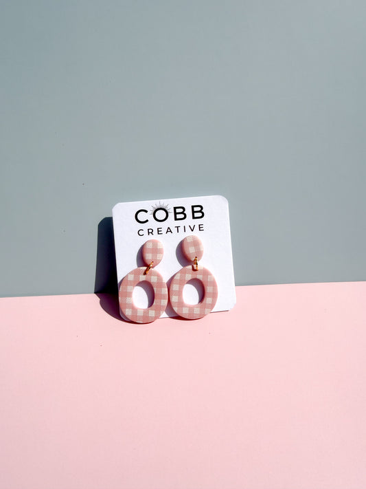 Pink Gingham Large Earrings