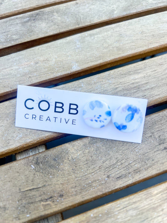 Blue Floral Stud Earrings