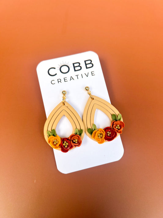 Extruded Teardrop Fall Florals Earrings