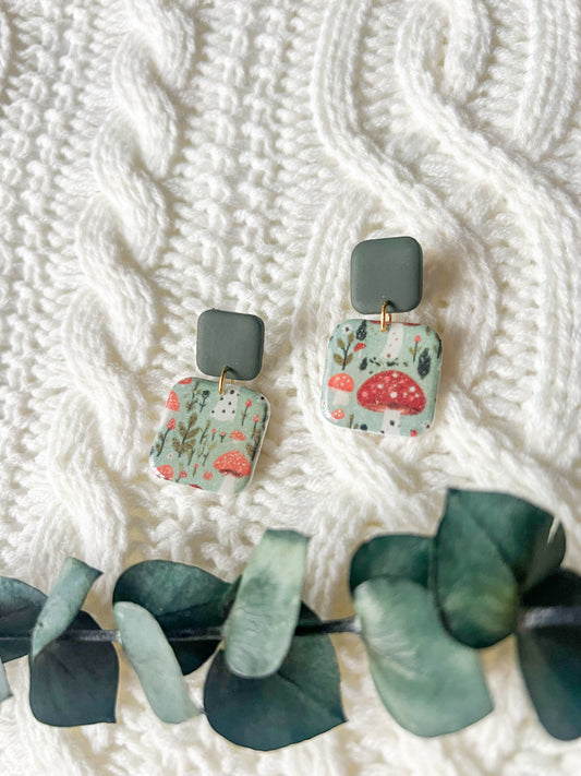 Mushroom Forest Square Earrings