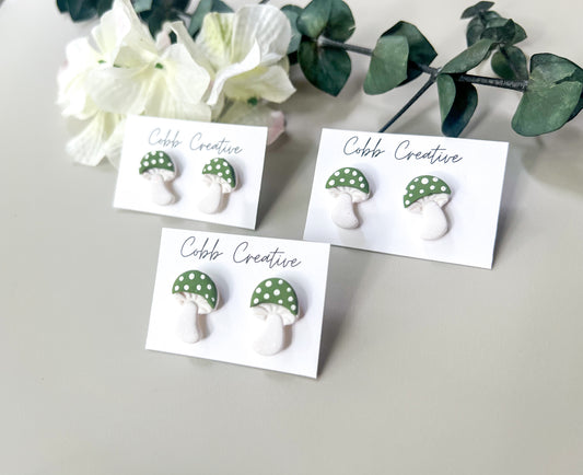 Green Mushroom Stud Earrings