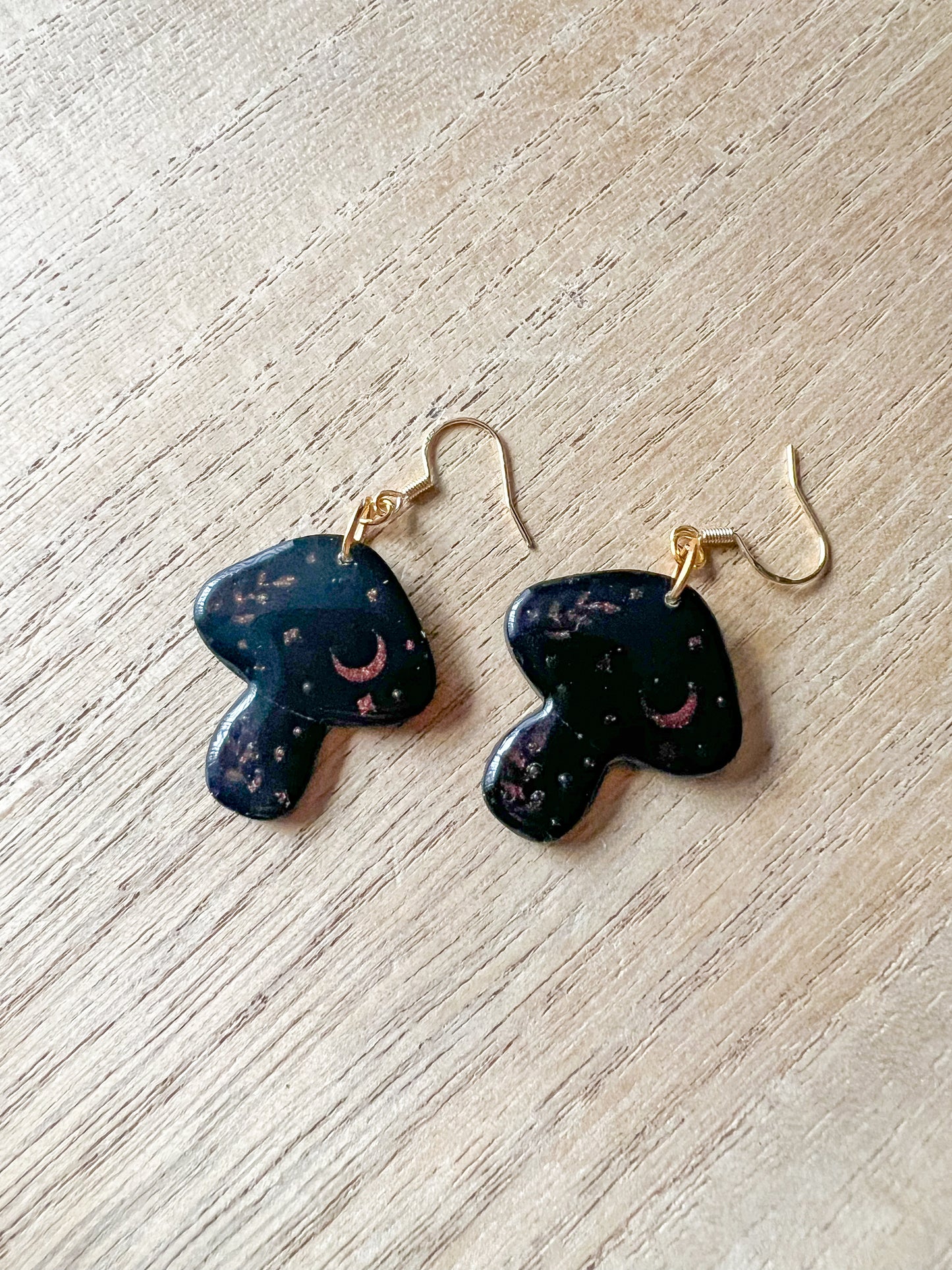Orange Lunar Mushroom Hook Earrings