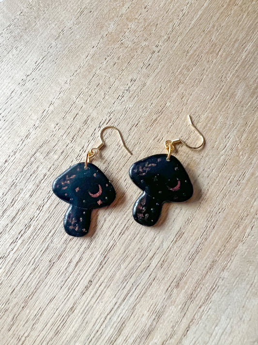 Orange Lunar Mushroom Hook Earrings