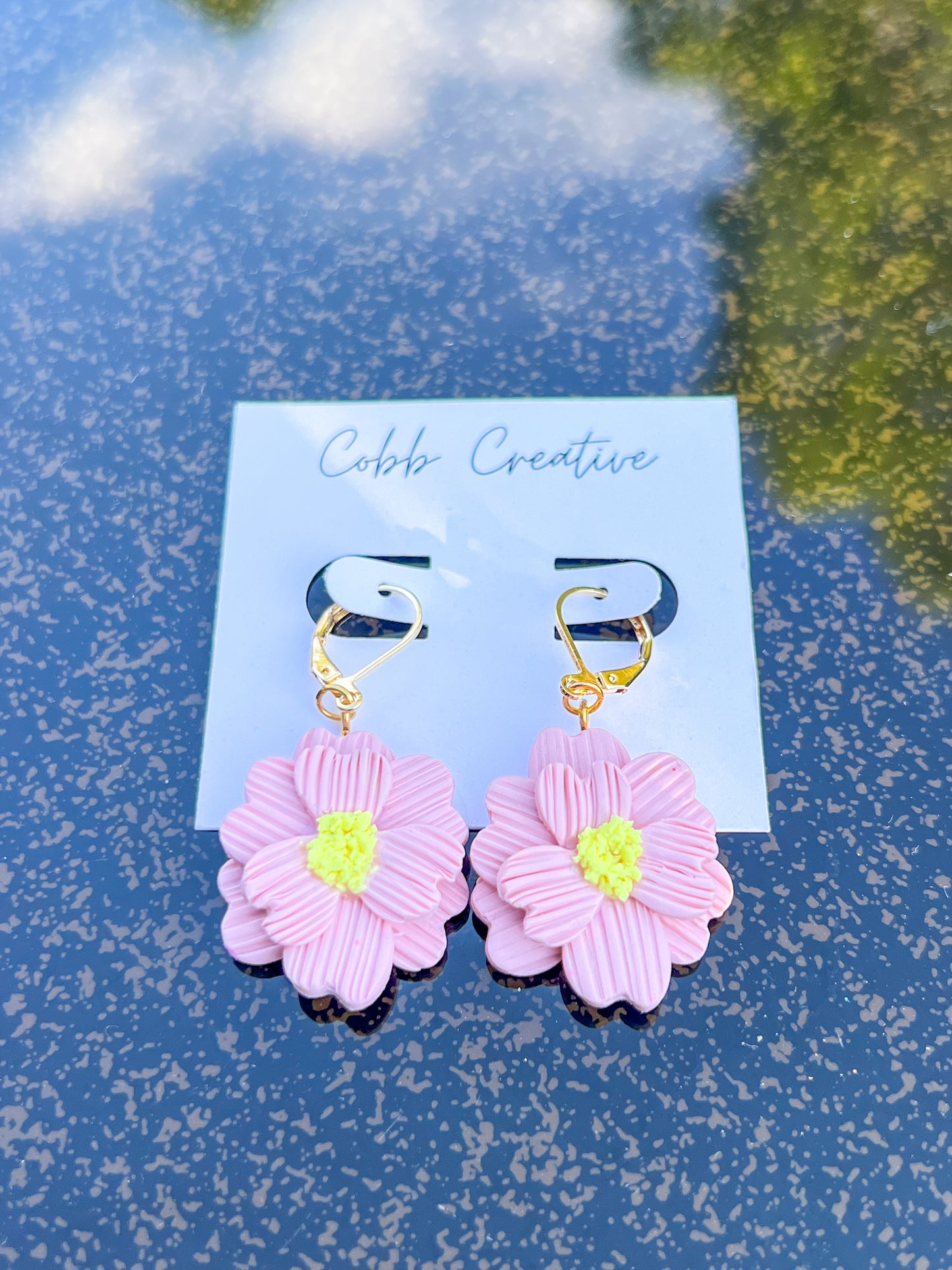 Pink Flower Hook Earrings