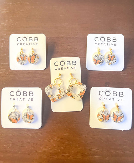 Monarch Butterfly Round Earrings
