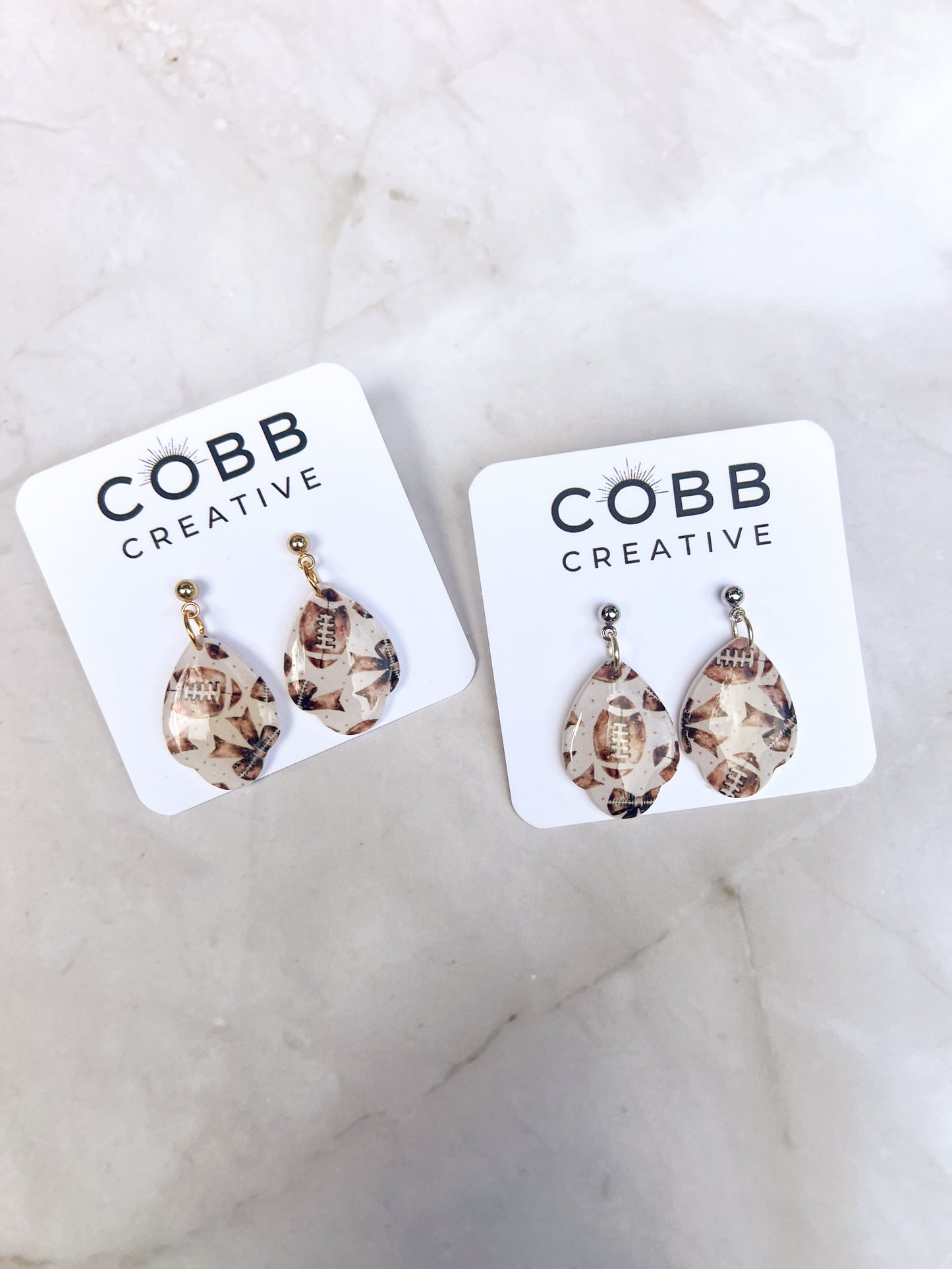 Dainty Footballs & Bows Earrings