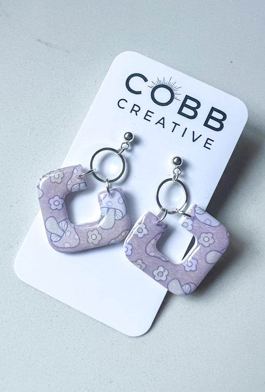 Groovy Purple Mushroom Drop Earrings