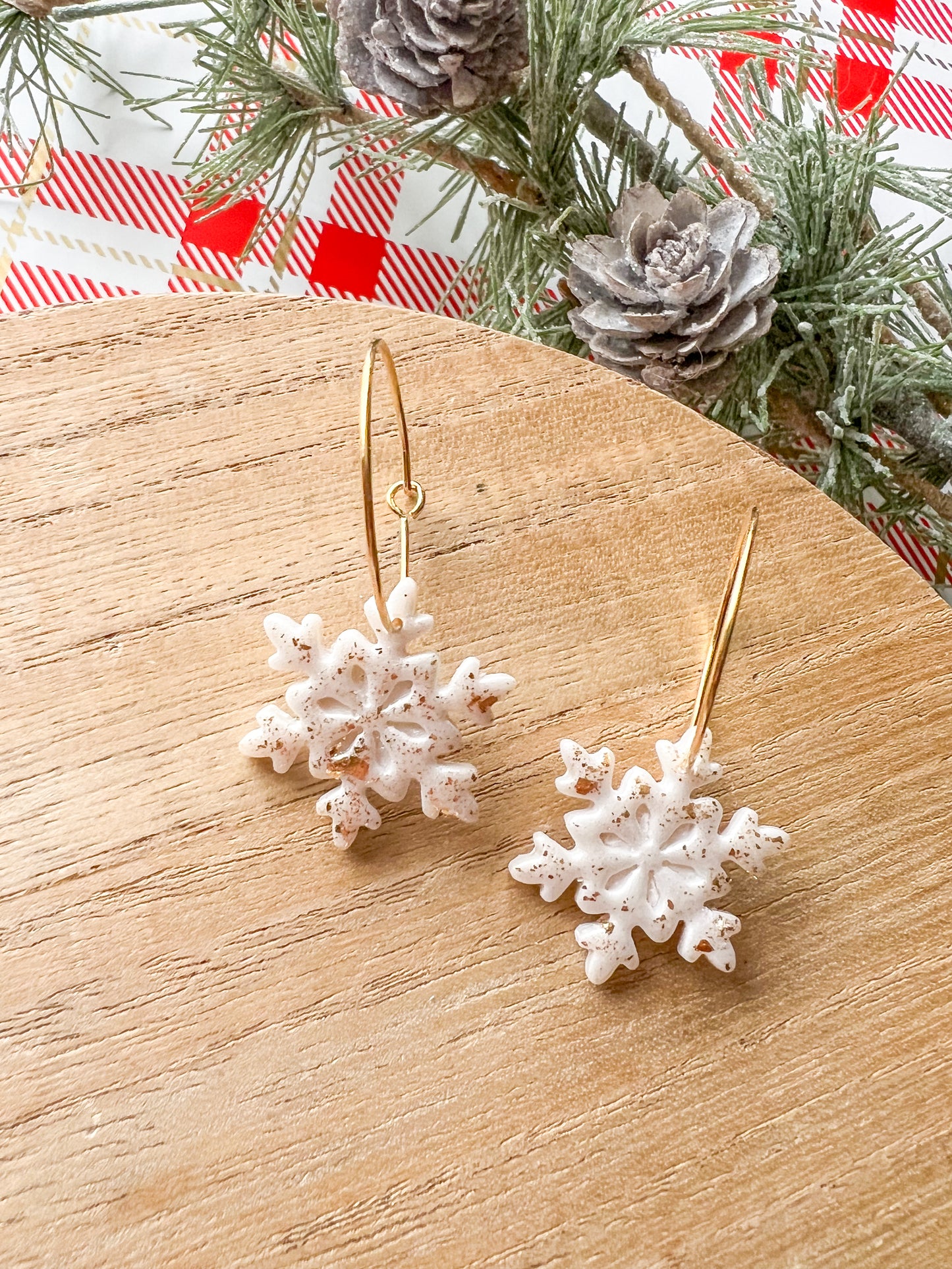 Gold Flake Snowflake Hoop Earrings