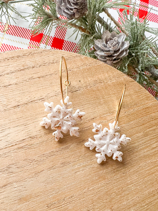 Gold Flake Snowflake Hoop Earrings