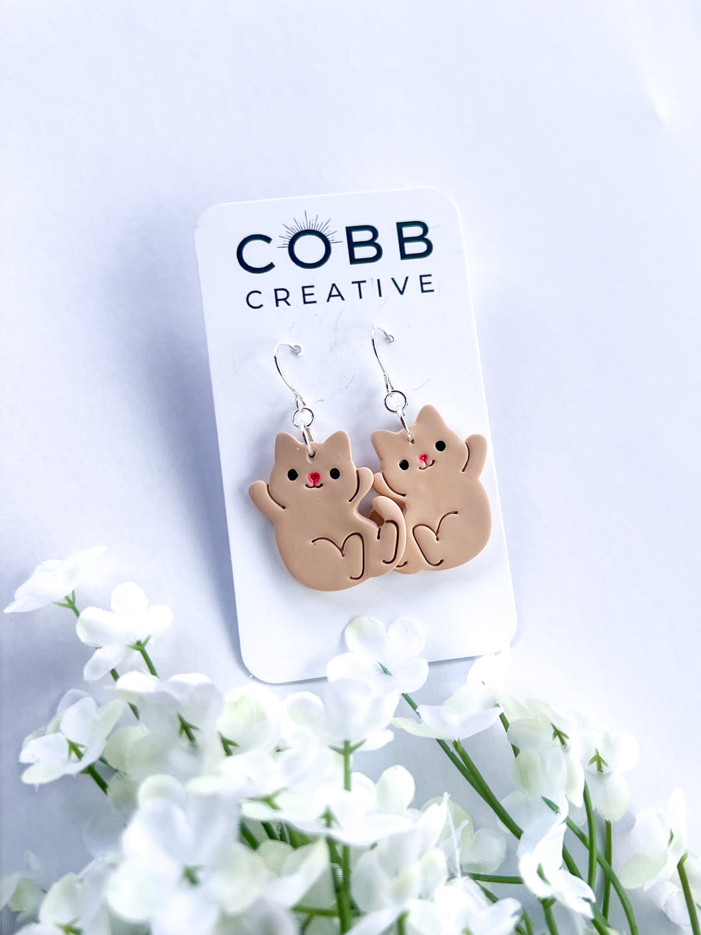 Beige Cat Hook Earrings