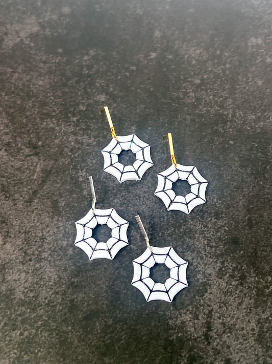 White Spiderweb Donut Shaped Earrings