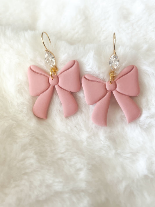 Blush Bow Hook Earrings