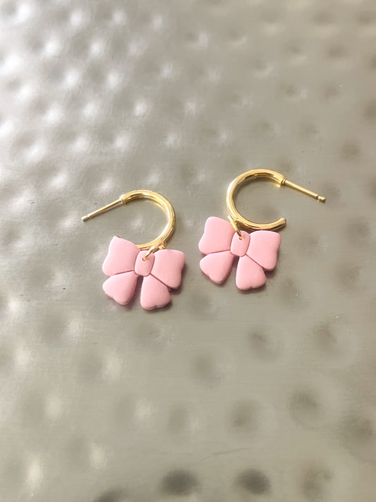 Blush Bow Hoop Earrings