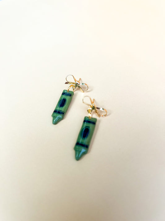 Green Crayon Dangle Earrings