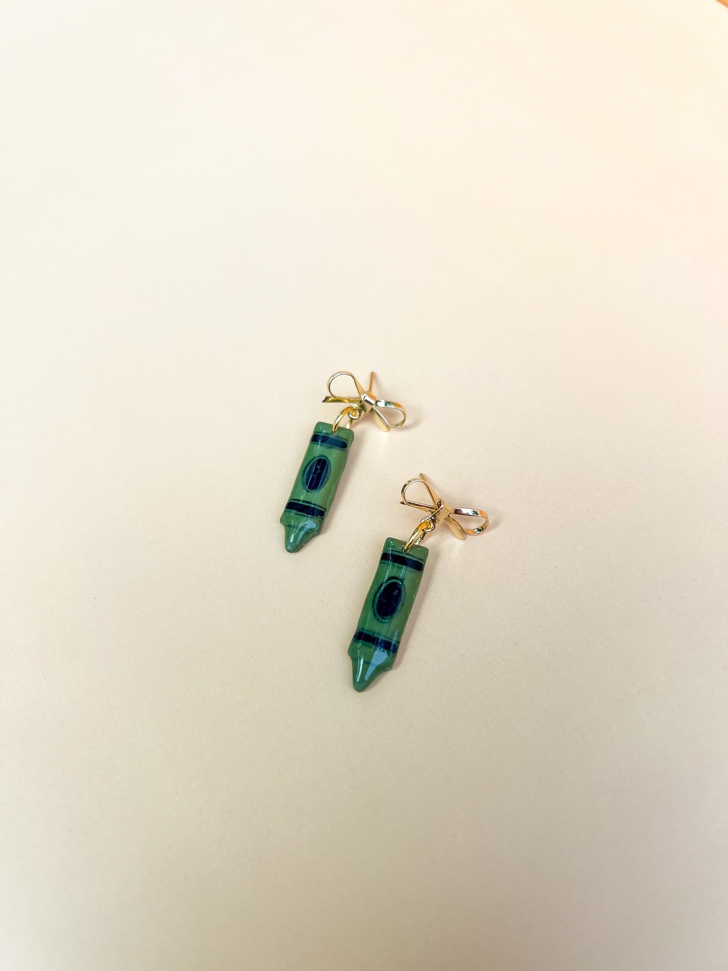 Green Crayon Dangle Earrings