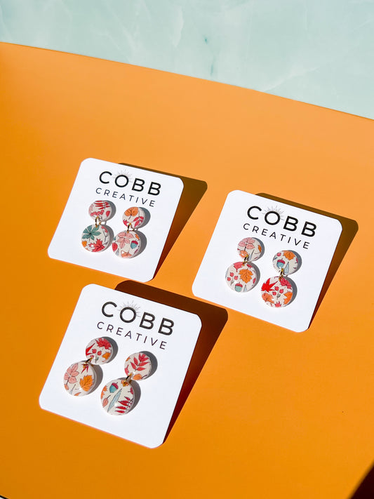 Pastel Fall Leaves Round Earrings