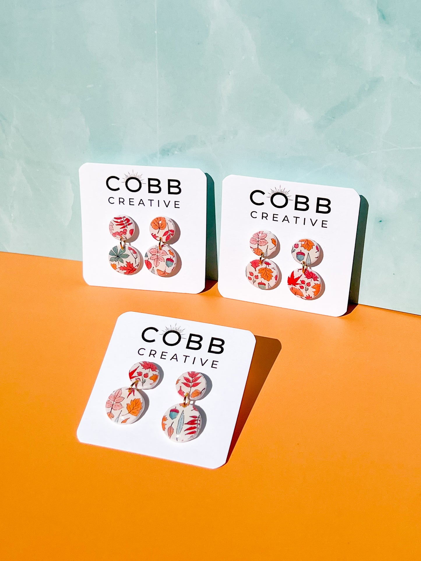 Pastel Fall Leaves Round Earrings