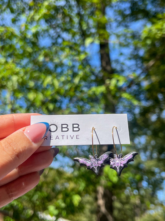 Skeleton Bat Hoop Earrings