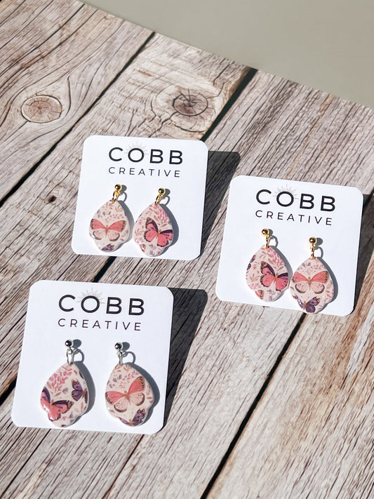 Pink Butterfly Garden Earrings