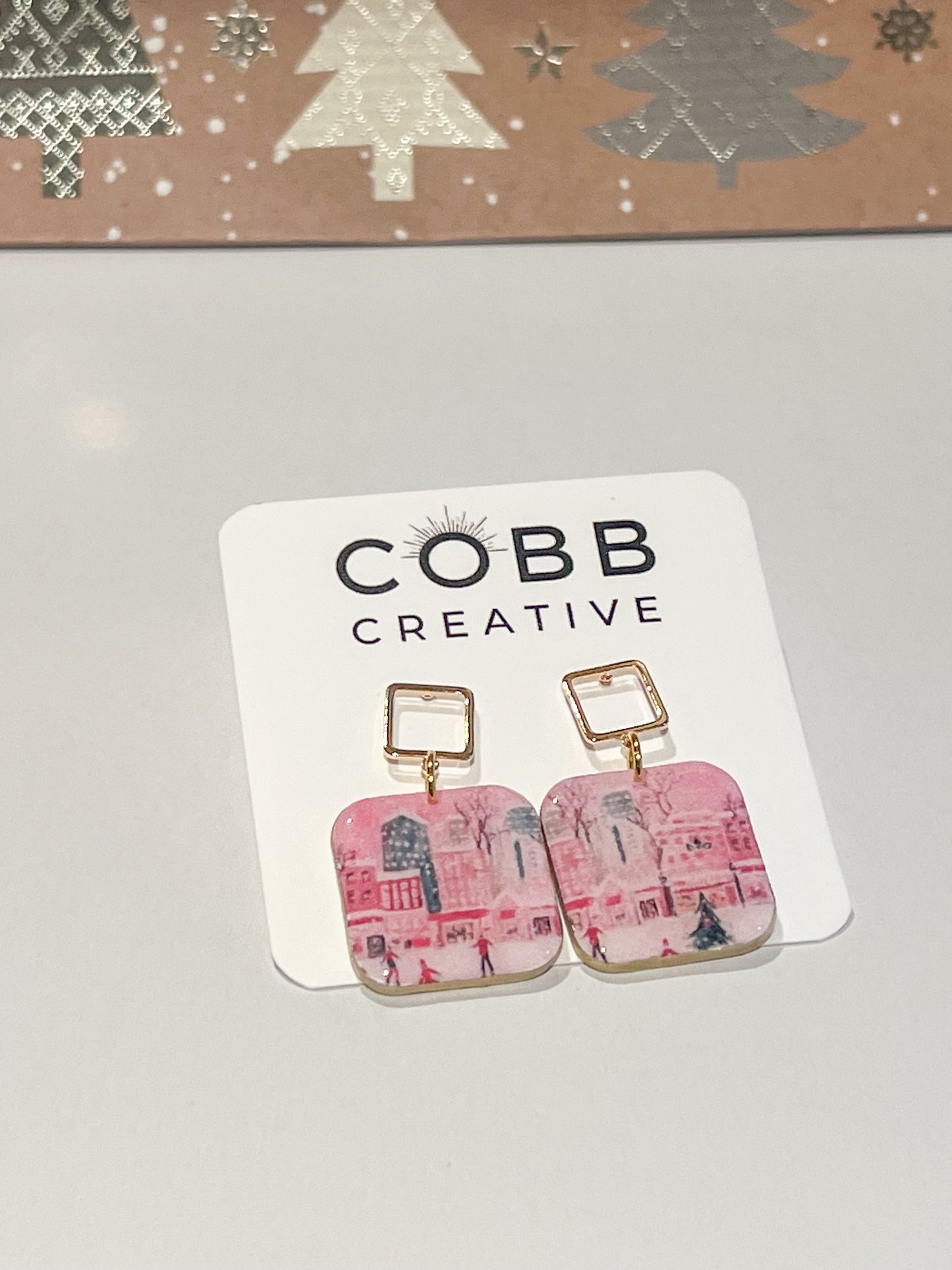 Pink Wonderland Square Earrings