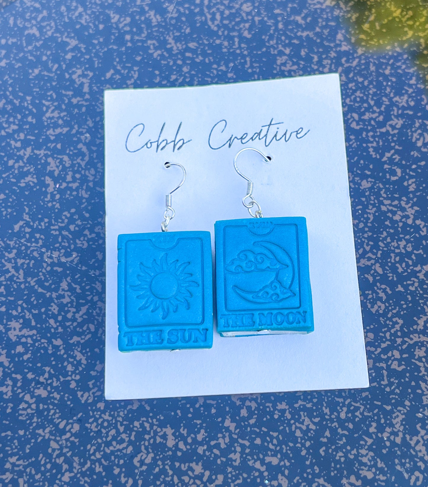 Blue Tarot Book Hook Earrings