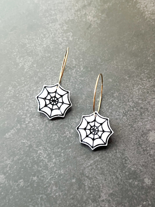 White Spiderweb Hoop Earrings
