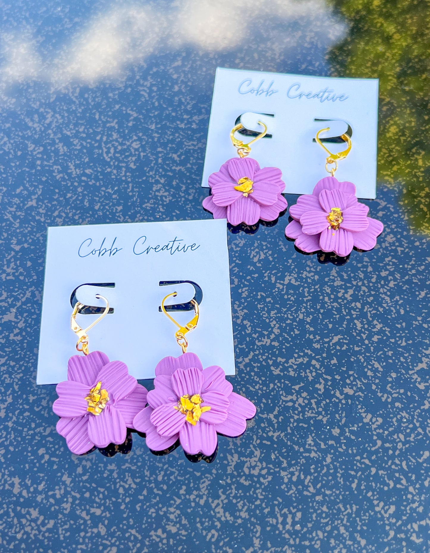 Purple Flower Leverback Earrings