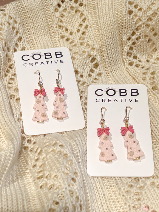 Pink Christmas Tree Hook Earrings