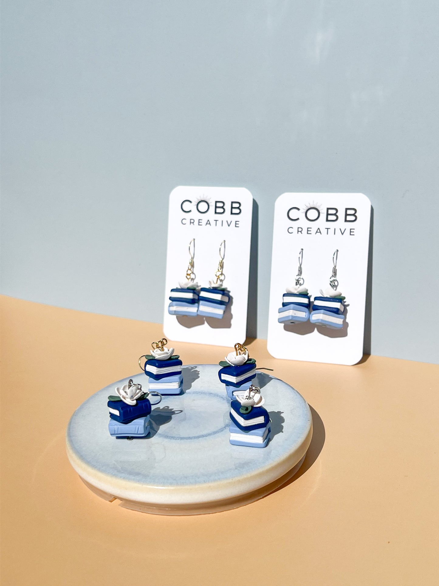 Beautiful Blue Book Stack Hook Earrings