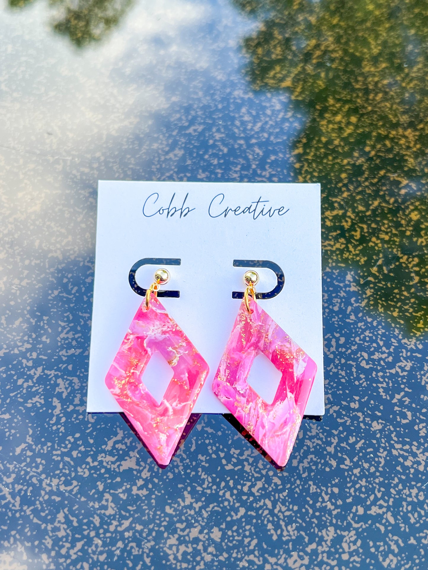 Fuchsia Diamond Shaped Drop Earrings