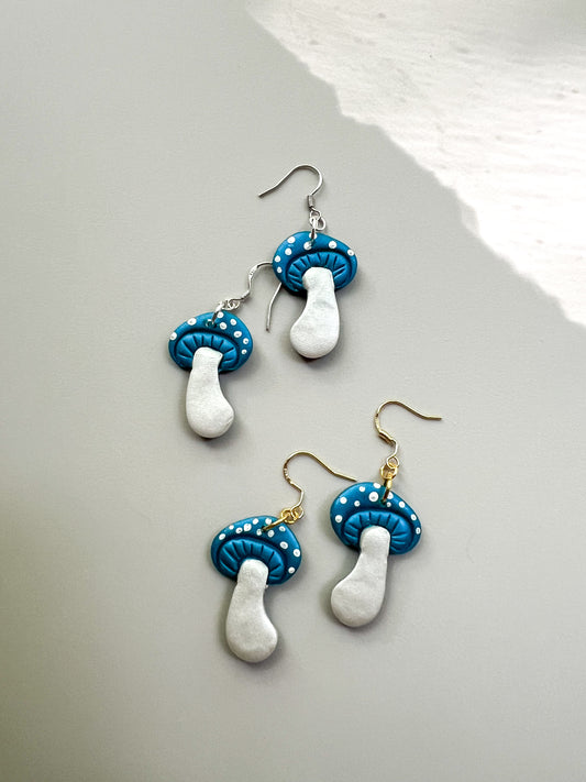 Blue Mushroom Drop Earrings