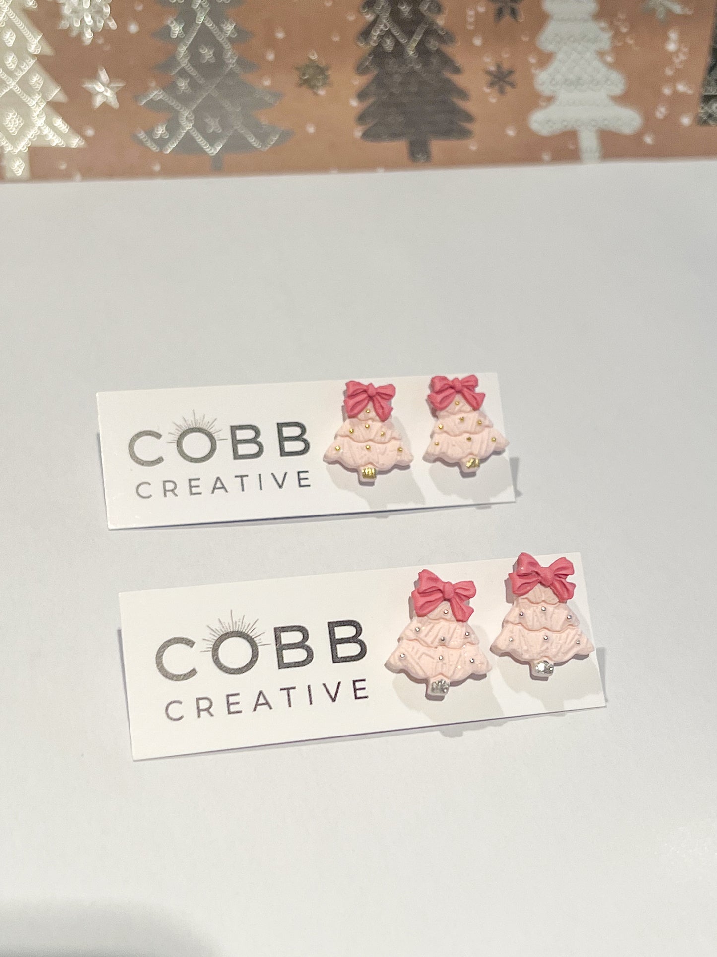 Pink Christmas Tree Stud Earrings