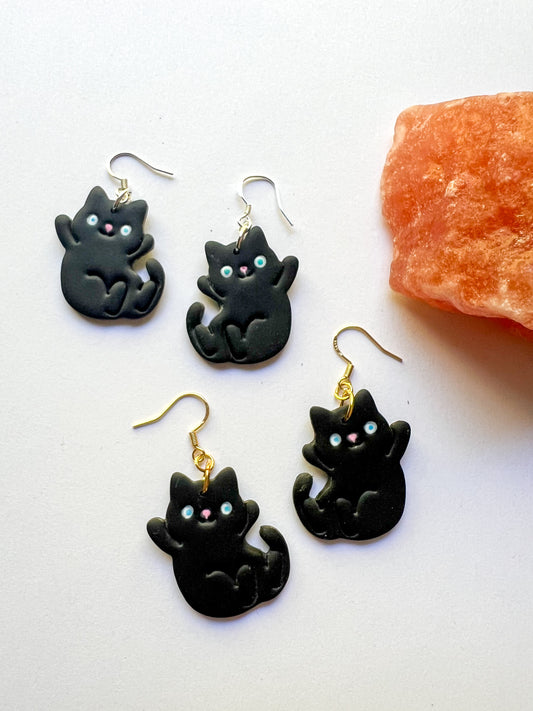 Black Cat Hook Earrings