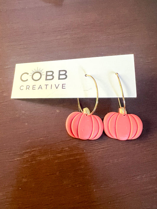 Orange Pumpkin Hoop Earrings