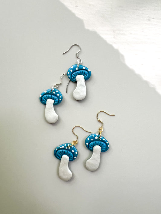 Blue Mushroom Drop Earrings